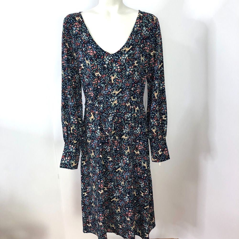 Lulus A-Line NEW XL Polyester Calf Length Dress Black All Over Print Deer